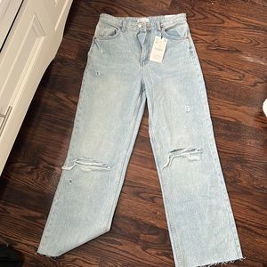 wide leg blue jeans